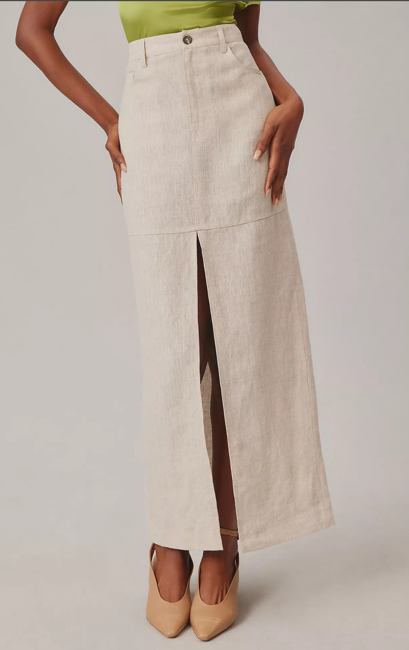 New Reformation Khaki Linen Slit Maxi Skirt - Size 4
